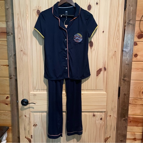 C&C California Navy Pajama Set with Yellow and Orange Accents - Picture 1 of 9